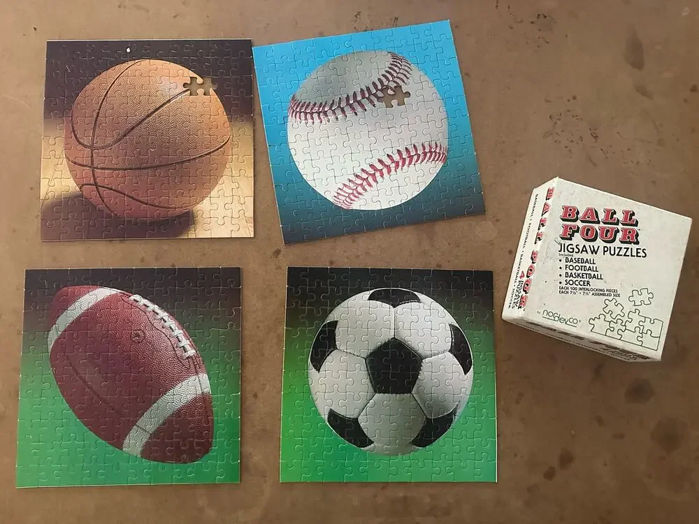 Ball Four Jigsaw Puzzles Nordevco Baseball Football Basketball Soccer Vintage
